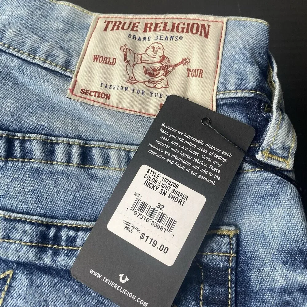 True Religion Men's Ricky Relaxed Straight Jeans Shorts Sz 32 Blue 107220R New